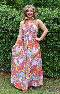 Unique Vintage - 172466-SP240WD0 - 6322 DRESSES Unexpected Getaway Print Maxi Dress - Multi