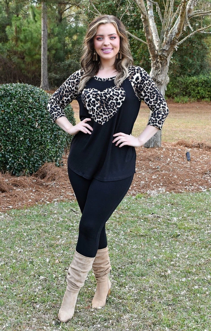 Heimish - BL-ST1503-13 - 11522 TOPS You've Got My Heart Leopard Top - Black 1 Heimish - BL-ST1503-13 - 11522 TOPS You've Got My Heart Leopard Top - Black