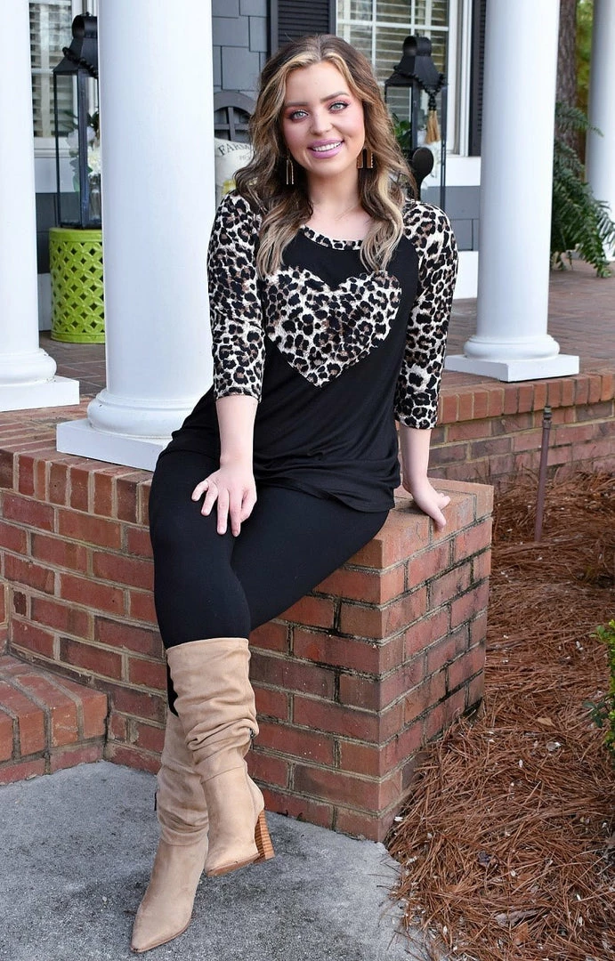 Heimish - BL-ST1503-13 - 11522 TOPS You've Got My Heart Leopard Top - Black 2 Heimish - BL-ST1503-13 - 11522 TOPS You've Got My Heart Leopard Top - Black