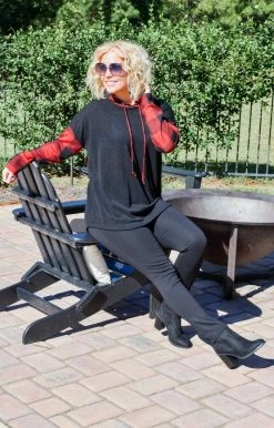 Heimish - BL-ST1499-10 - 10920 Center Of Attention Plaid Hooded Pullover - Black/Red