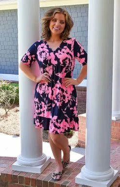 Heimish - BL-ED6601-10 - 41622 It's My Time Print Dress - Navy/Pink DRESSES