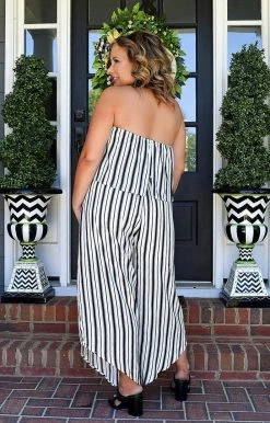 Andree - R10011 - 51422 Exceptional Day Striped Jumpsuit - Ivory/Black BOTTOMS