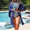 Davi & Dani - J0507PER - 62421 SWIMWEAR Cabana Babe Kimono - Blue