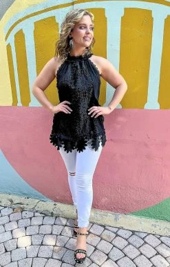 White Birch - T23613XL - 53122 TOPS Play Nice Lace Top - Black