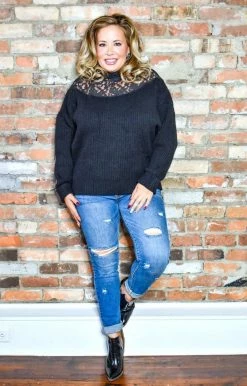 Davi & Dani - PWT91742PER - 121820 Ready For More Lace Sweater - Black