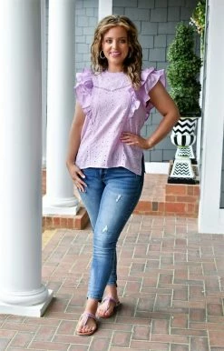 Heimish - BL-WT1088V - 32022 Siding With You Eyelet Top - Lavender TOPS