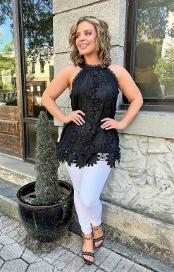 White Birch - T23613XL - 53122 TOPS Play Nice Lace Top - Black