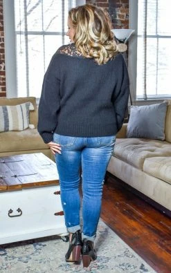 Davi & Dani - PWT91742PER - 121820 Ready For More Lace Sweater - Black