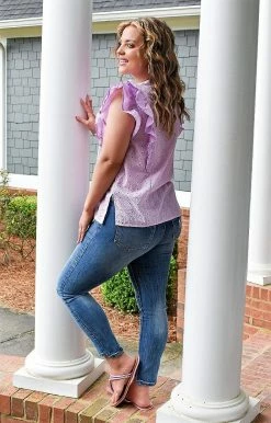 Heimish - BL-WT1088V - 32022 Siding With You Eyelet Top - Lavender TOPS