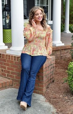 Flying Tomato - IT11512 - 31722 Your Own Path Floral Top - Citrus TOPS