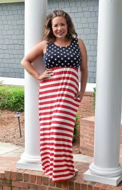 Heimish - SD1123-11 - 53022 Our Stars & Stripes Print Maxi Dress