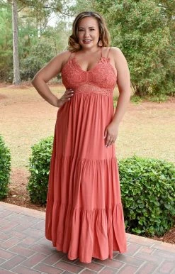 Main Strip - LD51558 - 1422 Dying To Know Lace Maxi Dress - Terracotta DRESSES