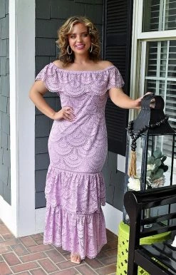 Davi & Dani - DD10565PER - 52922 Easy To Impress Lace Maxi Dress - Lavender DRESSES
