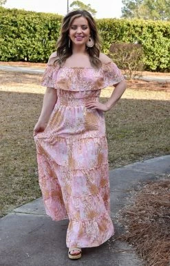 Peach Love - D22681-01 - 12522 DRESSES All The Colors Print Maxi Dress - Pink/Taupe