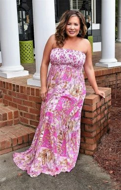 Main Strip - LD51834 - 31422 Letting Loose Print Maxi Dress - Fuchsia DRESSES