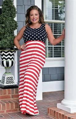 Heimish - SD1123-11 - 53022 Our Stars & Stripes Print Maxi Dress
