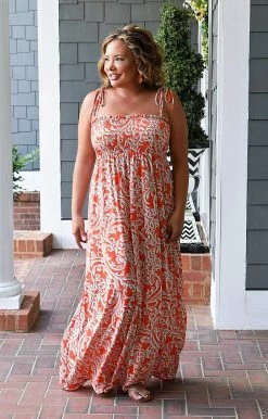 Vision - D1117PP - 61122 Slipping Away Print Maxi Dress - Coral DRESSES