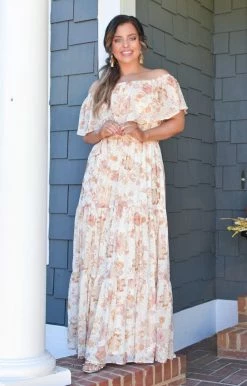 Flying Tomato - LD1360 - 102921 Instant Attraction Floral Maxi Dress - Cream/Rust DRESSES
