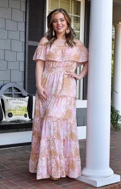 Peach Love - D22681-01 - 12522 DRESSES All The Colors Print Maxi Dress - Pink/Taupe