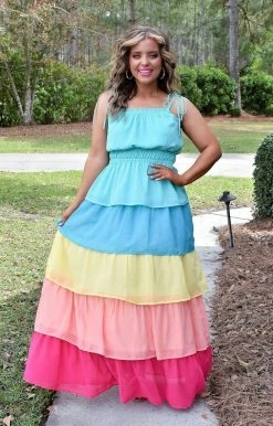 Flying Tomato - A2510-PP - 32622 DRESSES Helplessly Yours Colorblock Maxi Dress