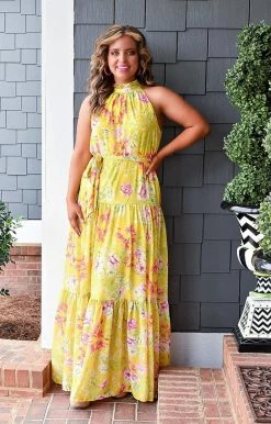 Flying Tomato - ID18610-PP - 32822 At The Moment Floral Maxi Dress - Yellow