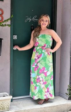 Spin USA - D3646 - 52422 DRESSES Keep Up With Me Floral Maxi Dress - Green