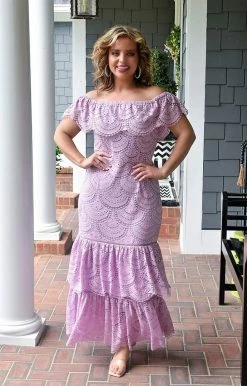 Davi & Dani - DD10565PER - 52922 Easy To Impress Lace Maxi Dress - Lavender DRESSES