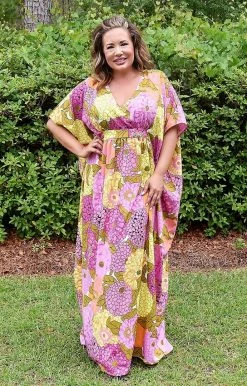 Unique Vintage - 170436-K1046WD0 - 6222 DRESSES On Vacay Time Floral Caftan Maxi Dress - Pink/Orange