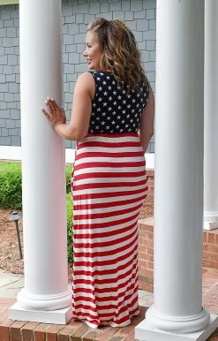 Heimish - SD1123-11 - 53022 Our Stars & Stripes Print Maxi Dress