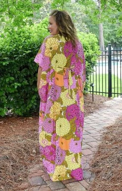 Unique Vintage - 170436-K1046WD0 - 6222 DRESSES On Vacay Time Floral Caftan Maxi Dress - Pink/Orange