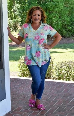 Heimish - ST1565-27 - 7322 Flowers From You Floral Top - Mint