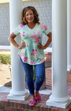 Heimish - ST1565-27 - 7322 Flowers From You Floral Top - Mint