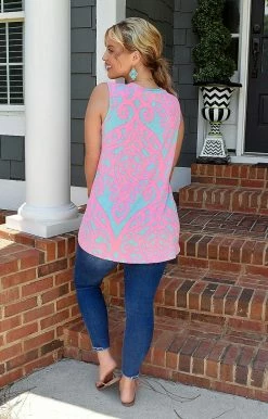 Heimish - ST2045-21 - 7622 Endless Appreciation Print Top - Aqua/Hot Pink 6 Heimish - ST2045-21 - 7622 Endless Appreciation Print Top - Aqua/Hot Pink