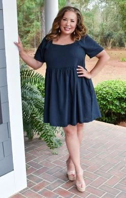 White Birch - D73183XL - 12322 DRESSES Most Of The Time Linen Dress - Navy