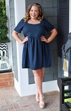 White Birch - D73183XL - 12322 DRESSES Most Of The Time Linen Dress - Navy