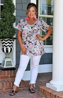 Sew In Love - VT11940-2573B - 5822 Early Blooms Floral Top - Navy/Multi