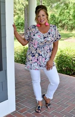 Sew In Love - VT11940-2573B - 5822 Early Blooms Floral Top - Navy/Multi