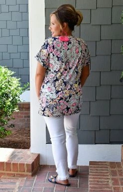 Sew In Love - VT11940-2573B - 5822 Early Blooms Floral Top - Navy/Multi