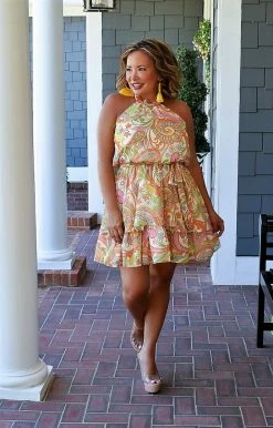 Flying Tomato - ID18892-PP - 7522 DRESSES Something Good Print Dress - Ivory/Multi