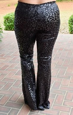 Adrienne - 1859AM - 121721 Dazzling Beauty Leopard Flare Pants - Black Foil