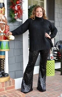 Adrienne - 1859AM - 121721 Dazzling Beauty Leopard Flare Pants - Black Foil