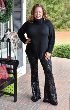 Adrienne - 1859AM - 121721 Dazzling Beauty Leopard Flare Pants - Black Foil