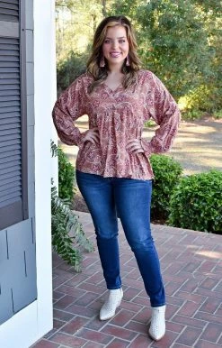 Andree - 19624-1 - 12222 Blissful Days Print Top - Terra Cotta