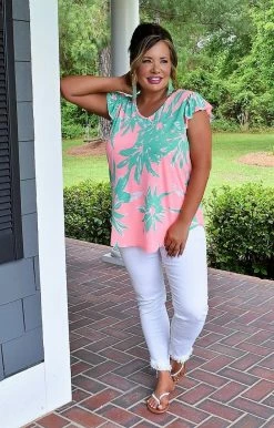 Sew In Love - VT24177-2551B - 5722 Leave Together Print Top - Coral