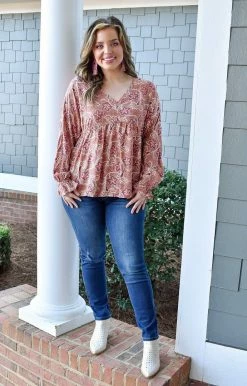 Andree - 19624-1 - 12222 Blissful Days Print Top - Terra Cotta