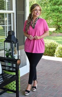 Heimish - BL-ST1997-10 - 5322 Just The Beginning Top - Hot Pink/Leopard TOPS