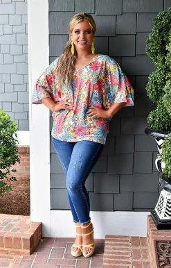 First Love - T11834 - 71222 Feeling The Love Floral Top - Multi TOPS