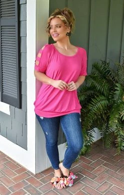 Heimish - BL-ST1687S - 4922 A Cut Above The Rest Top - Fuchsia