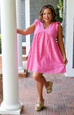 Andree - 93717 - 42722 Sweet And Sassy Eyelet Dress - Hot Pink