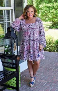 Andree - 94839-PP - 51322 Keeping It Sassy Print Dress - Navy/Magenta